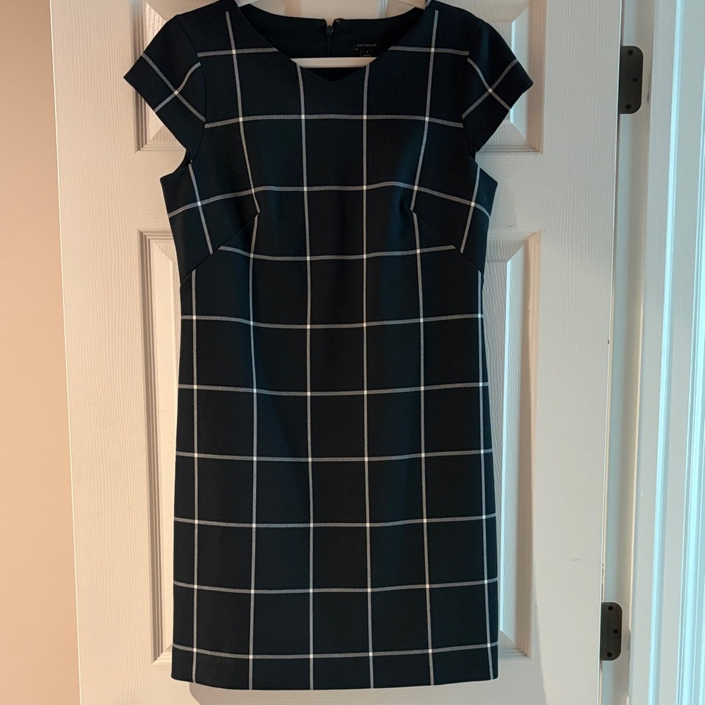 Ann Taylor Windowpane Sheath Dress - Green/White